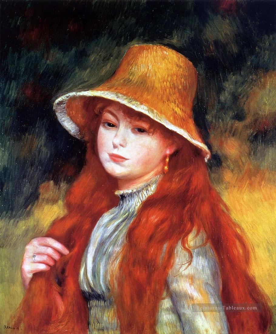 fille avec un chapeau de paille Pierre Auguste Renoir Peintures à l'huile